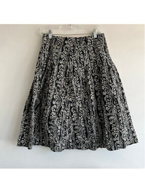 Lapis Black White Floral Midi Skirt S
